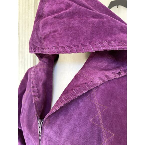 Authentic Winlit 1969 women’s M Purple Suede Jacket W/Hood Zipper Drawstring - Picture 2 of 16